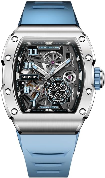 CERIEPON 腕時計 メンズ アナログ シルバーストーンシリーズ 機械式 自動巻き スケルトン腕時計 ユニセックス ギフト KB8905G KB8905-A1 メンズ（ブルー）のサムネイル