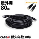 80m LANケーブル 屋外 CAT6A LAN コネクタ POEハブ 耐候性 難燃 2重被覆 POE対応 ツメの折れない 防水 紫外線 高耐久30年 単線構造 防犯カメラ 外壁用 取付 ビス 付属 超高速通信 10Gbps 高帯域 500MHz 全数検品 ランケーブル vacan