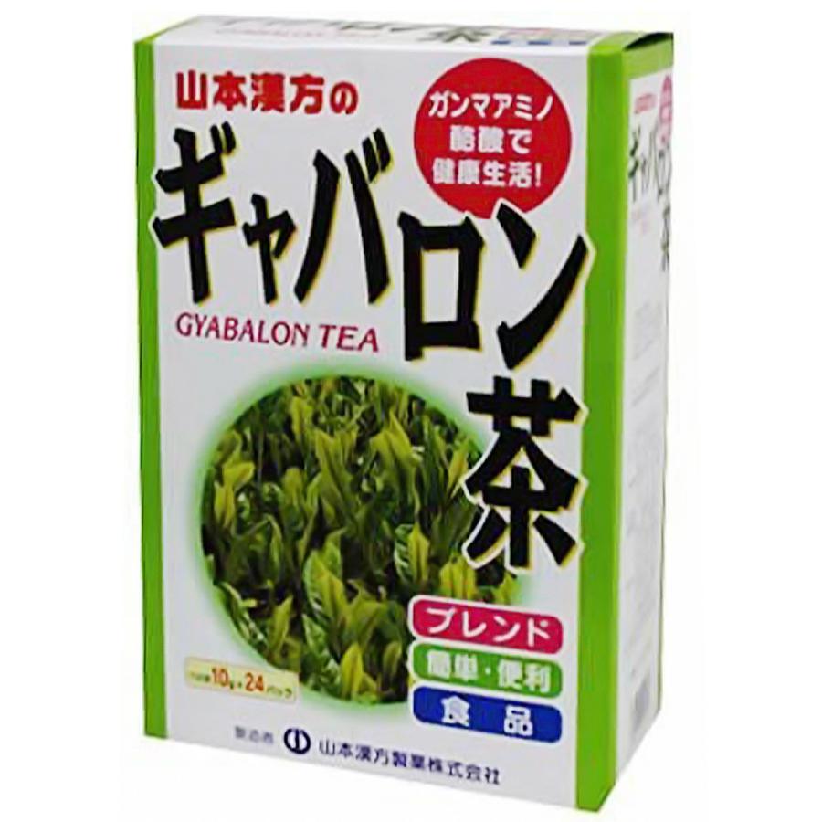 商品名 山本漢方 ギャバロン茶 10g x 24包 内容量 10gx24包 商品説明 ●お茶の生葉原料を理化学処理をしますと、生理機能によって茶葉の成分中のガンマアミノ酪酸が、増加することが解り、高いガンマアミノ酪酸含有の緑茶をギャバロン茶といいます。 ●原材料のギャバロン原茶は、臭味が少し残りますので、美味しく召し上がっていただくために、ギャバロン茶をベースに、玄米、ソバ、ハブ茶等の9種をブレンド。美味しくて飲みやすくいたしました。 目安量/お召上がり方 本品は食品ですが、成人1日当たり通常の食生活において、摂取している量からみて、1日2〜3袋以内を目安としてお飲みください。 湯呑茶碗に、ティーパック1袋をポンと入れ、80℃〜100℃の熱湯を注いで、2分〜5分間放置、軽く降り出してお飲みください。 使用上の注意 ●多量摂取により疾病が治癒したり、より健康が増進するものではありません。摂りすぎにならないようにご利用ください。。 ●まれに体質に合わない場合があります。その場合はお飲みにならないでください。 ●天然の素材原料ですので、色、風味が変化する場合がありますが、品質には問題ありません。 ●乳幼児の手の届かない所へ保管してください。 ●食生活は、主食、主菜、副菜を基本に、食事のバランスを。 成分・分量 ギャバロン茶、ハブ茶、玄米、烏龍茶、カンゾウ、ソバの実、根昆布、かき葉、ギムネマシルベスタ アレルゲン 保管取扱上の注意 ●虫、カビの発生を防ぐために、開封後はお早めにご使用ください。 ●尚、開封後は輪ゴム、又はクリップなどでキッチリと封を閉め、涼しい所に保管してください。特に夏季は要注意です。 問合せ先 山本漢方製薬株式会社ご相談窓口 電話番号:0568‐73‐3131 受付時間:月〜金9:00〜17:00 (土日祝を除く) メーカー／輸入元 山本漢方製薬 発売元 山本漢方製薬 広告文責 株式会社マイドラ 登録販売者：林　叔明 電話番号：03-3882-7477 ※パッケージデザイン等、予告なく変更されることがあります。ご了承ください。