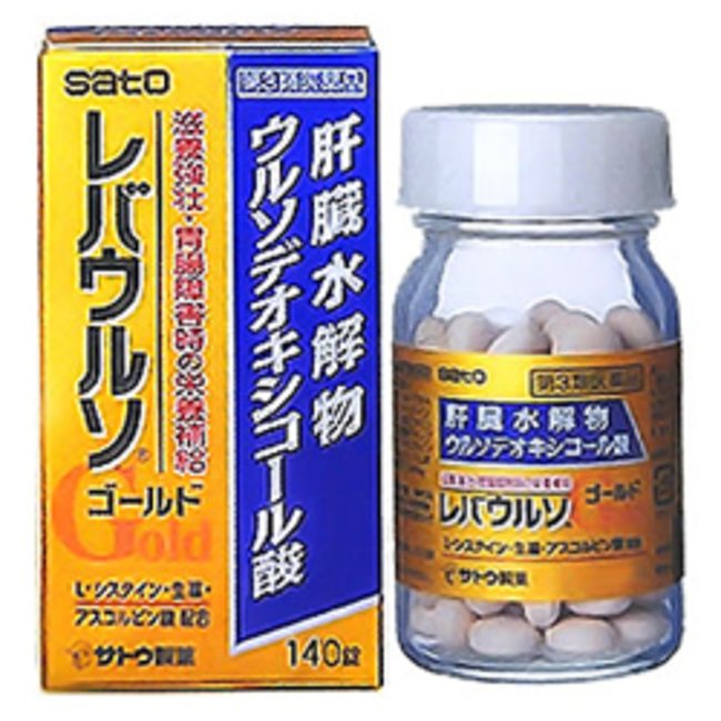 【医薬品の使用期限】 使用期限180日以上の商品を販売しております 商品区分：第三類医薬品 【レバウルソ ゴールドの商品詳細】 ●ブタの肝臓から得られた肝臓水解物に、ウルソデオキシコール酸、アスコルビン酸、生薬を配合したフィルムコーティング錠です。 ●L-システインが体の代謝を高めて滋養強壮に効果をあらわします。 ●滋養強壮、虚弱体質、胃腸障害時などの場合の栄養補給に効果をあらわします。 【効能 効果】 ・滋養強壮 ・虚弱体質 ・肉体疲労・病中病後・胃腸障害・栄養障害・発熱性消耗性疾患・妊娠授乳期などの場合の栄養補給 【用法 用量】 下記の1回服用量を、朝夕に服用します。 成人(15才以上)・・・1回服用量：3錠、1日服用回数：2回 15才未満・・・服用しないでください (用法・用量に関連する注意) 定められた用法・用量を厳守してください。 【成分】 6錠(1日量)中 肝臓水解物・・・600mg ウルソデオキシコール酸・・・50mg L-システイン・・・160mg アスコルビン酸(ビタミンC)・・・300mg ジクロロ酢酸ジイソプロピルアミン・・・30mg リボフラビン(ビタミンB2)・・・12mg ケイヒ末・・・100mg ショウキョウ末・・・100mg 添加物として、無水ケイ酸、セルロース、ヒドロキシプロピルセルロース、ステアリン酸M、フマル酸、ステアリン酸、ポリビニルアセタールジエチルアミノアセテート、ヒプロメロース、酸化チタン、タルク、マクロゴール、三二酸化鉄、ケイ酸Ca、ウイキョウ油、カルナウバロウを含有します。 (成分・分量に関連する注意) (1)本剤はビタミンB2を含有するため、本剤の服用により、尿が黄色くなることがあります。 (2)本剤の服用により、尿及び大便の検査値に影響を与えることがあります。医師の治療を受ける場合は、ビタミンCを含有する製剤を服用していることを医師に知らせてください。 【注意事項】 (使用上の注意) ★相談すること 1.次の人は服用前に医師、薬剤師又は登録販売者にご相談ください (1)医師の治療を受けている人。 (2)妊婦又は妊娠していると思われる人。 2.服用後、次の症状があらわれた場合は副作用の可能性がありますので、直ちに服用を中止し、この文書を持って医師、薬剤師又は登録販売者にご相談ください (関係部位・・・症状) 皮膚・・・発疹 消化器・・・吐き気、下痢、胃部不快感 3.しばらく服用しても症状がよくならない場合は服用を中止し、この文書を持って医師、薬剤師又は登録販売者にご相談ください (保管及び取扱い上の注意) (1)直射日光の当たらない湿気の少ない涼しい所に密栓して保管してください。 (2)小児の手の届かない所に保管してください。 (3)他の容器に入れ替えないでください。(誤用の原因になったり品質が変わるおそれがあります。) (4)使用期限をすぎた製品は、服用しないでください。 【原産国】 日本 【ブランド】 レバウルソ 【発売元、製造元、輸入元又は販売元】 佐藤製薬 ※説明文は単品の内容です。 リニューアルに伴い、パッケージ・内容等予告なく変更する場合がございます。予めご了承ください。 ・単品JAN：4987316033693 広告文責 株式会社マイドラ 登録販売者：林 叔明 電話番号：03-3882-7477 ※パッケージデザイン等、予告なく変更されることがあります。ご了承ください。