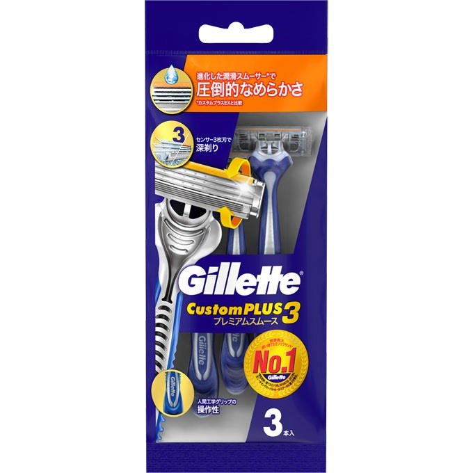 P&G ジレット カスタムプラス3 プレミアムスムース 3本入 男性用 使い捨てカミソリ 髭剃り