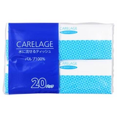 ハヤシ商事 CARELAGE 水に流せるポケットティッシュ 10組×20個入り 肌 やさしい ソフト ハイクオリティティッシュ