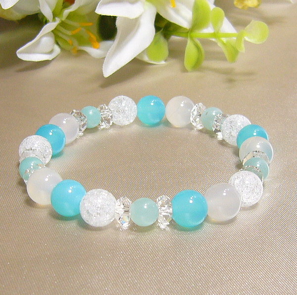 パワーストーン ブレスレット シーブルーカルセドニー アマゾナイト 【健康・癒し・ストレス解消】パワーストーン ブレスレット ハワイ 送料無料 MDDのサムネイル