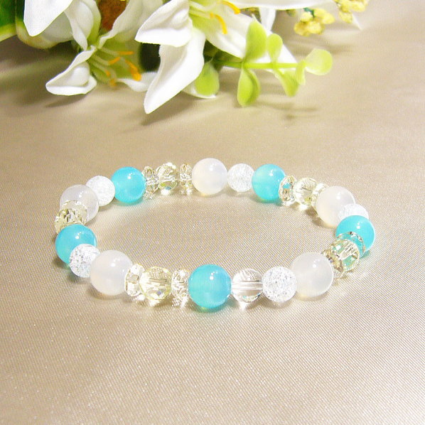 パワーストーン ブレスレット ハワイシーブルーカルセドニー レモンクォーツ 【健康・癒し・ストレス解消】パワーストーン ブレスレット ハワイ 送料無料 MDD