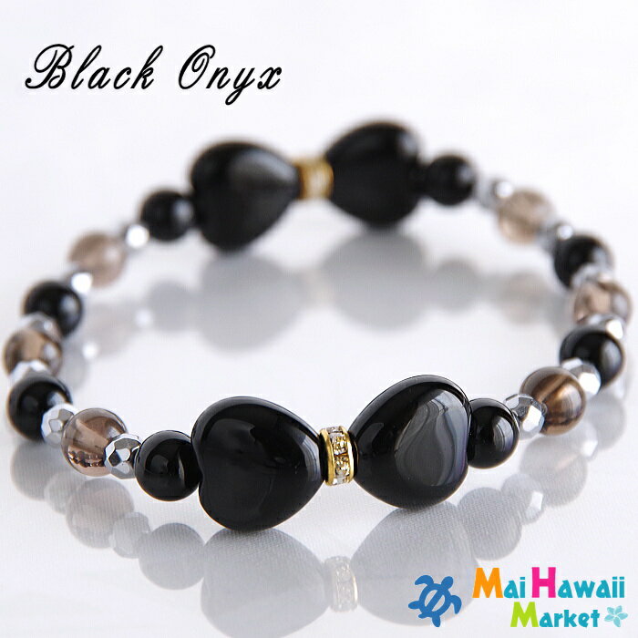 【厄除け・魔除け】リボンブレスレットハワイパワーストーンブレス【ブラックオニキス】 送料無料