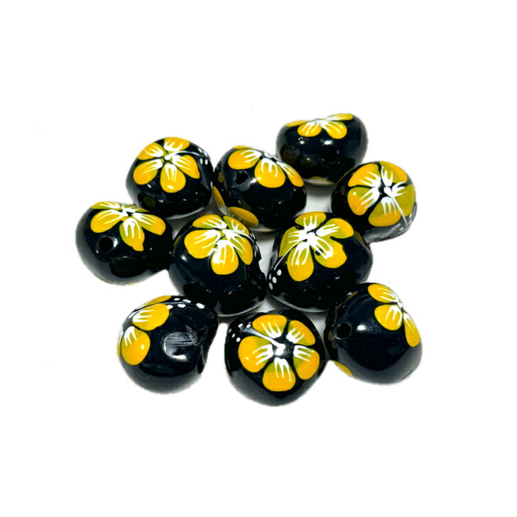 New 新入荷 キャドルドルナッツ ククイ ハイビスカス 【0268】10個セット（10個入）ブラック イエロー ..