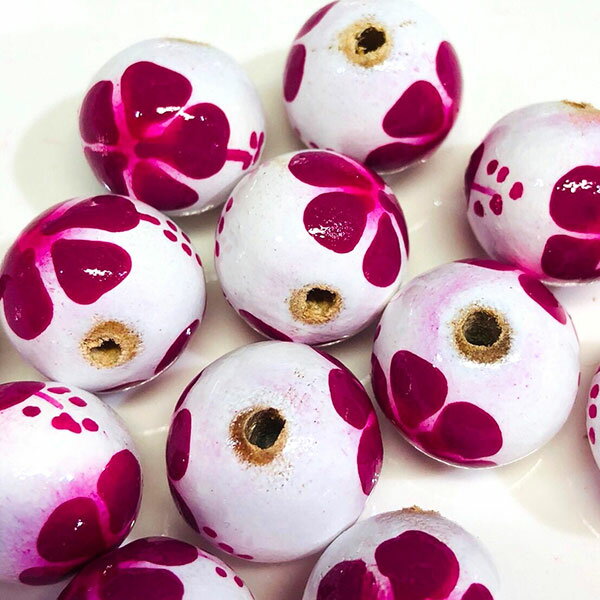 ウッドビーズ ククイ キャンドルナッツ 新色 ハイビスカス マゼンタフラワー【0151】 10個セット（10個..