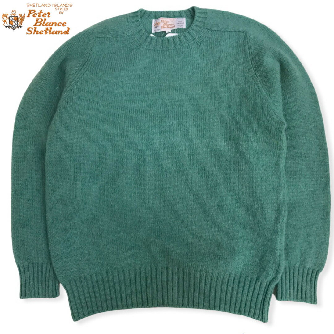 スコットランド製 送料無料 PETER BLANCE 770-MINT SADDLE CREW SWEATER シェットランドセーター メンズ(男性用)