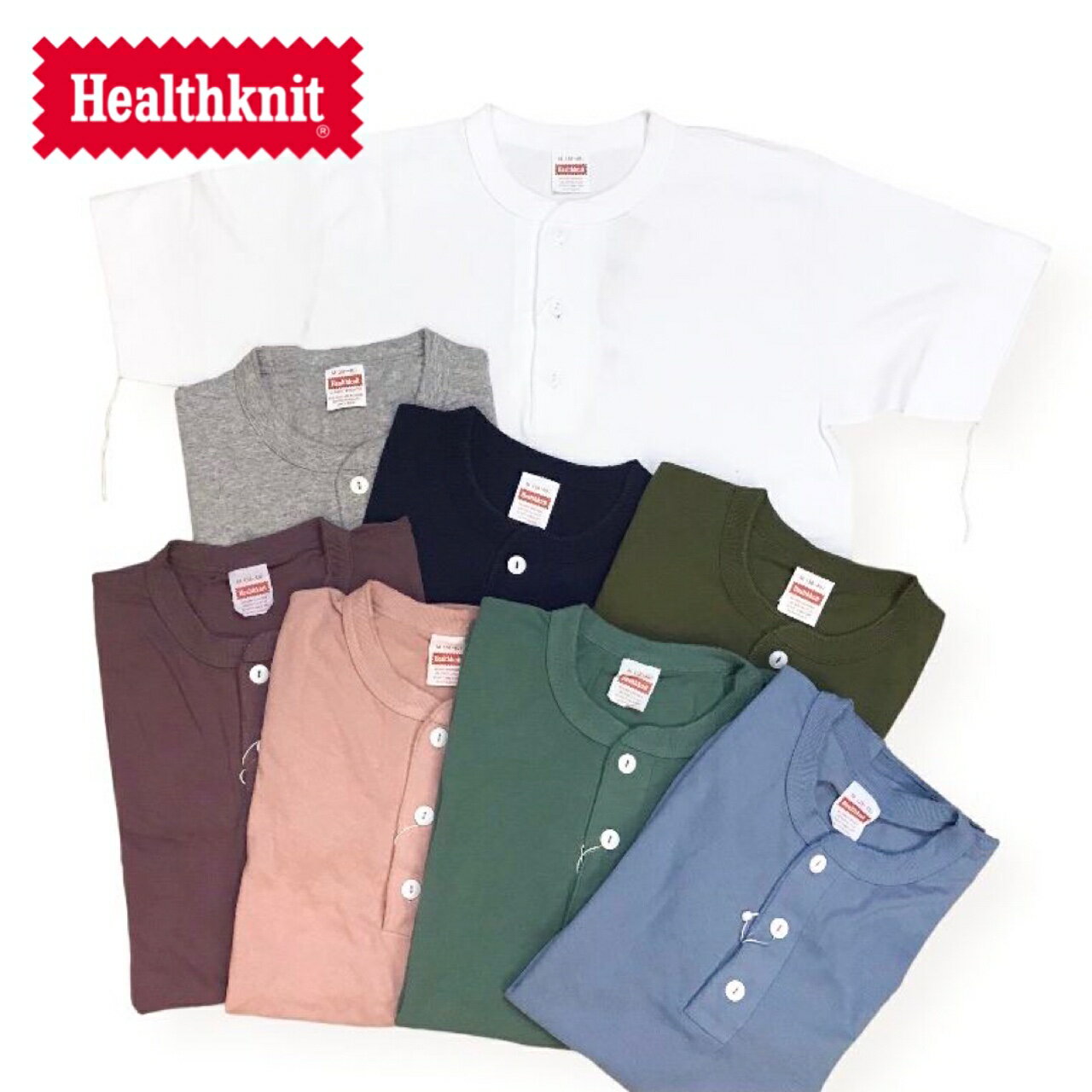 2点購入で送料無料 HEALTH KNIT  906S 半袖 ヘンリーネックTシャツ メンズ(男性用)