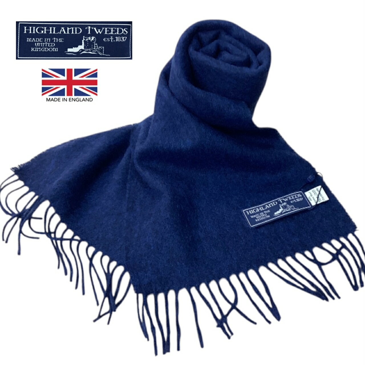 イギリス製 送料無料 HIGHLAND TWEEDS【ハイランドツイード】BRONTE【ブロンテ】MIDBLUE マフラー スカ..