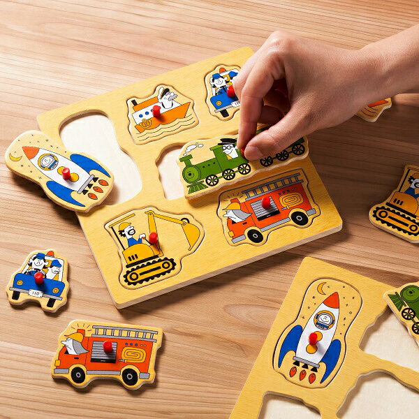 ノブ付き木製パズル いろんなのりもの 保育 知育玩具 ボードゲーム 乗り物 形合わせ 赤ちゃん 1歳 2歳 3歳 4歳 おもちゃ 幼児 子供 知育おもちゃ 木の...