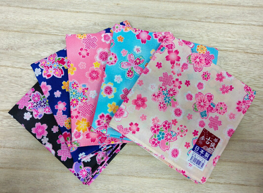 舞龍堂 参古繊 桜 花柄 和柄 綿100% 大判ハンカチ 日本製 全5色 メール便で送料無料