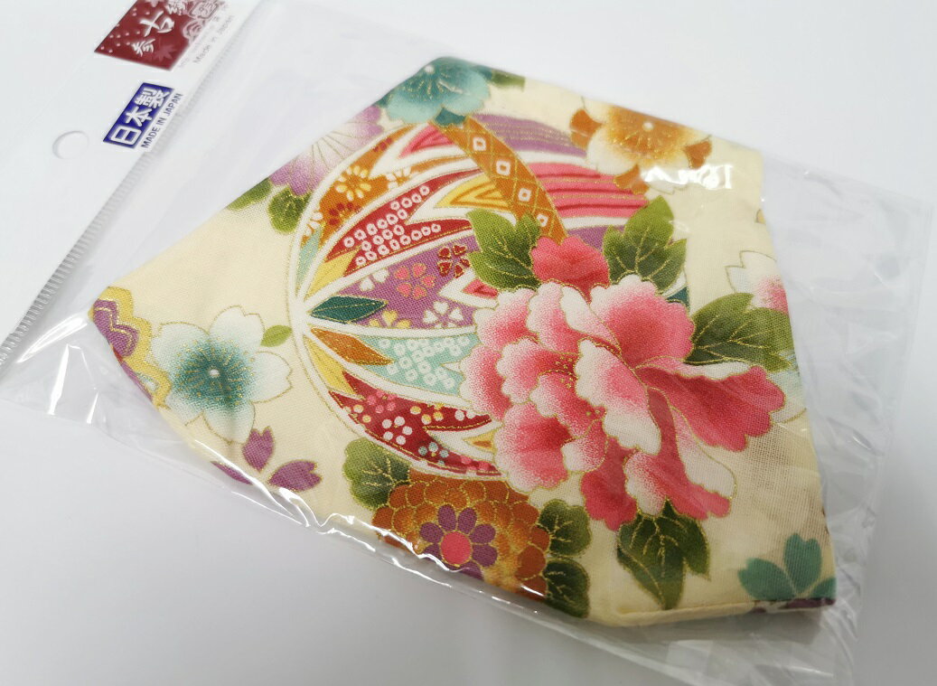 舞龍堂 参古繊　綿100％ マスク　牡丹と鞠　花柄　和風　日本製　Lサイズ　3