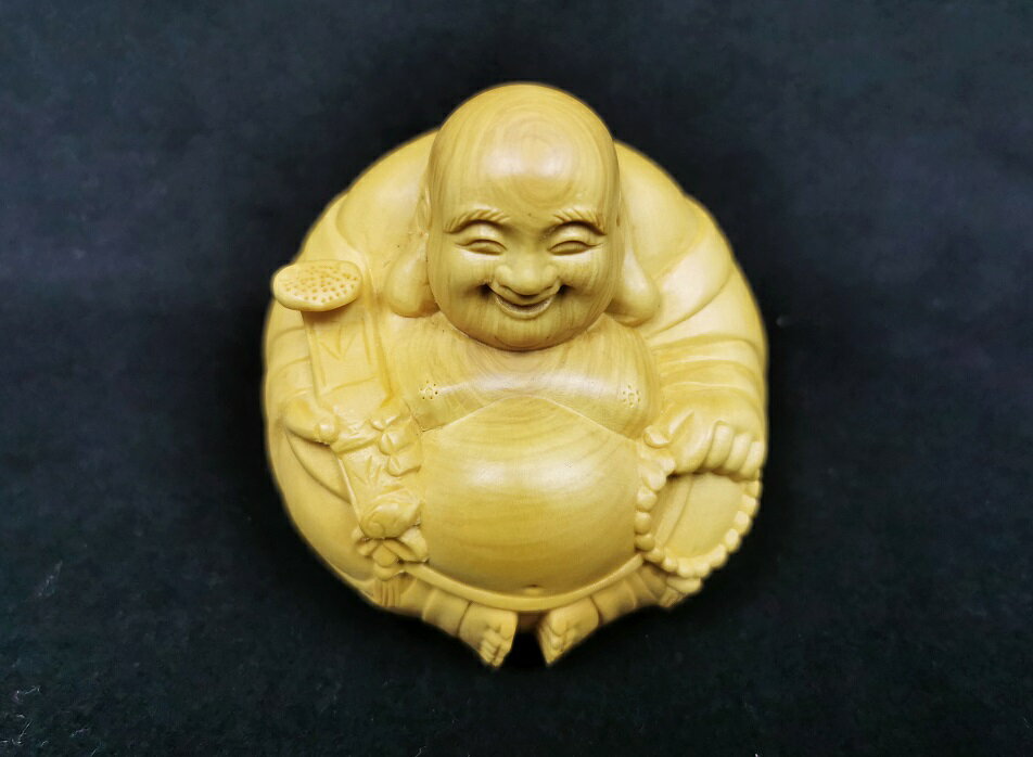 舞龍堂　仏像　円満布袋 (Mサイズ)　布袋様　黄楊　ツゲ　天然木　木彫り　一本彫　縁起物　開運招福　置物