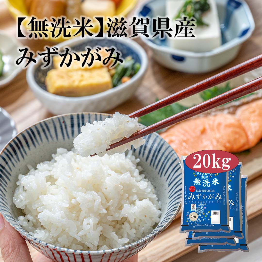 【全品ポイント10倍 ワンダフルデー9/1 00:00〜23:59】【送料無料】【令和3年産】 無洗米 滋賀県産 近江米 みずかがみ 20kg (5kg×4袋) ＜無洗米＞お米 単一原料米 おくさま印 送料込み ※沖縄・離島除く