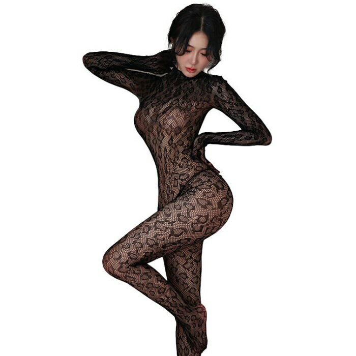 BS221 ヒョウ柄 全身タイツ 全身網タイツ 長袖 ワンピース ボディーストッキング ボディストッキング ランジェリー セクシーランジェリー 全身ストッキング レース 網タイツ 穴あき