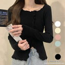 コーデを華やかにするフリルデザインニットトップス スリット 夏 トップス カットソー オシャレ 上品 女性らしい 大人っぽい 長袖