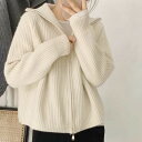 ルーズ感が可愛い襟付きジップニットカーディガン 韓国 夏 セーター アウター 前開き ジャケット 無地 シンプル 着回し