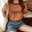 レトロな雰囲気が可愛いロゴリンガーTシャツ 半袖 フロントプリント カジュアル 夏 夏服 韓国ファッション