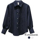 ランタンスリーブが可愛いストライプシャツ 袖コンシャス ドロップショルダー お洒落 オフィスカジュアル 通勤服 上品 夏 夏