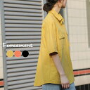 ダブル胸ポケットがポイントのカラーシャツ 大人カジュアル ゆったり 無地 シンプル お洒落 胸ポケット 夏 夏 かわいい 上品 韓国 ブラック 黒 イエロー 黄色 オレンジ