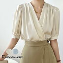 カシュクール風のデザインが特徴のVネックブラウス 綺麗 かわいい 大人っぽい オフィスカジュアル 夏 夏服 韓国ファッション