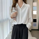 ルーズシルエットがオシャレなカラーシフォンシャツ 夏 シャツ ラージ ゆったり フロントボタン 無地 シンプル レディース 結婚式 フォーマル オフィス 韓国ファッション