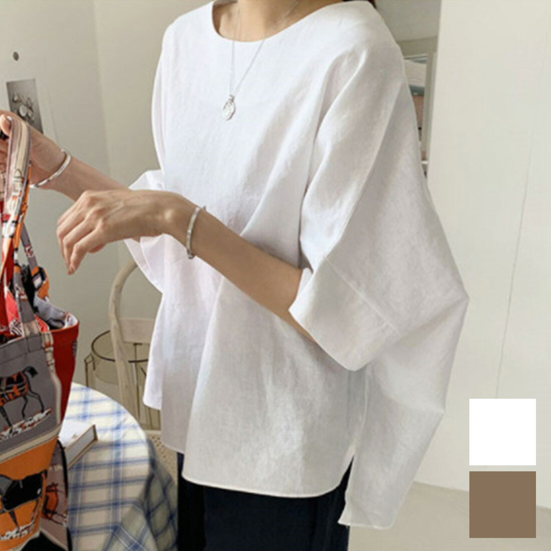 大人のこなれ感を演出するビッグシャツ 半袖 サイドスリット トップス カットソー ラフ ルーズ カジュアル ベーシック クルーネック デイリー レイヤード キレイめ クール 洗練 おしゃれ 抜け感 お出かけ シンプル インナー おうち時間 リラックス