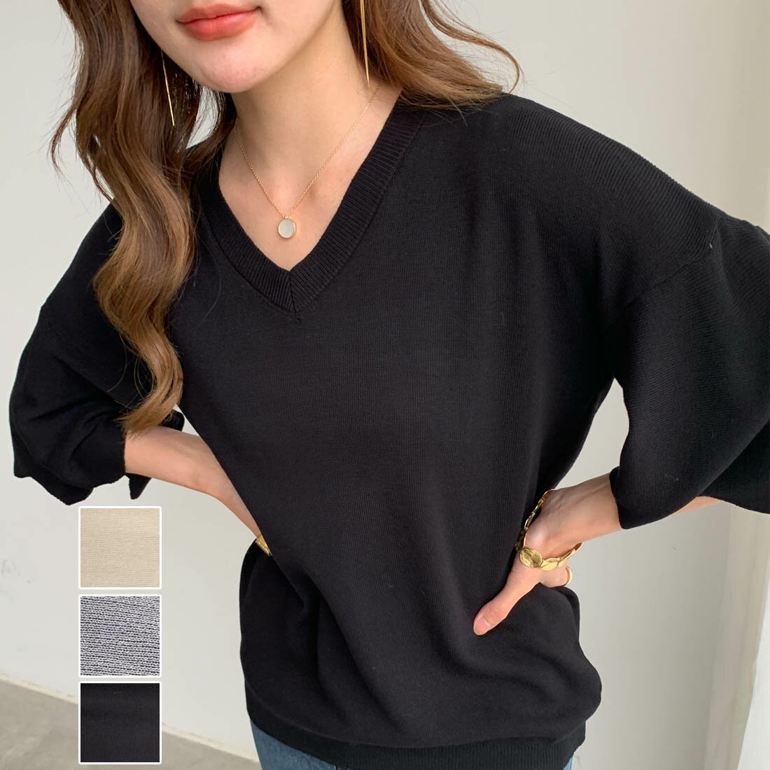 【限定150名！】【クーポン利用1,480円】ふわっと広がるシルエットが女性らしい5分袖フレアトップス ボリュームスリーブ　大人っぽい　オフィスカジュアル ブラウス　きれいめ レディース トップス サマーニット レディースファッション 春夏 トップス 1枚で決まる ブラウスのサムネイル