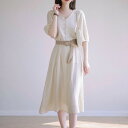 上品&フェミニンムード漂う五分袖プリーツシフォンワンピース 膝丈ワンピース Vネック パフスリーブ 大人可愛い シンプル きれいめ カジュアル お呼ばれ