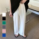 ラフ感がオシャレなリブワイドパンツ 夏 韓国ファッション カジュアル ウエストゴム ドロストデザイン ゆったり こなれ感 結婚式 フォーマル オフィス パンツ ドレス