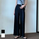 プリーツ仕様のストレートワイドパンツ ワイドパンツ ストレートパンツ プリーツ アコーディオンプリーツ ゆったり 滑らか キラキラ ウエストゴム 伸縮性 大人上品 レディース ハイウエスト