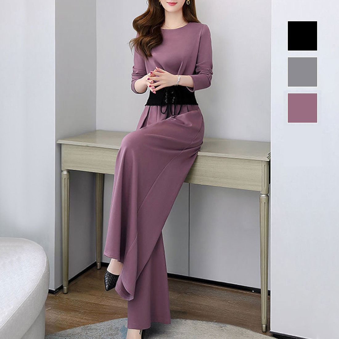 コーデいらずの救世主!セットアップ。 単品使いもOK!ウエストシェイプカットソーセットアップ プルオーバー ニットソー 夏 フレアパンツ ワイドパンツ 大人 フェミニン きれいめ