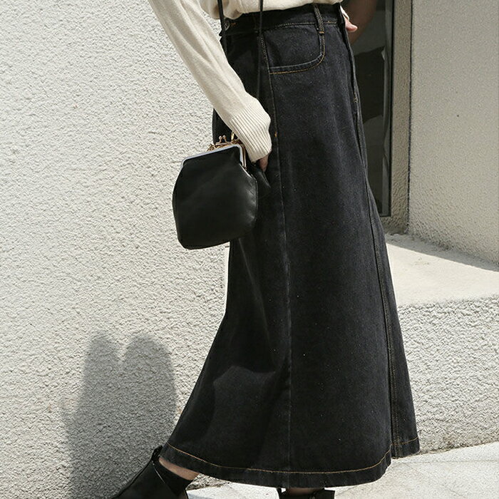 スカート オールシーズン 無地 ロング丈 デニム カジュアル ゆったり スリット ヴィンテージ夏 夏服 韓国ファッション