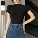 【2枚セット】フィットして動きやすく快適な半袖トップス ボトルネック Tシャツ プルオーバー レイヤード ジャケット インナー オフィス 通勤 おしゃれ フィット 伸縮性 大人カジュアル 夏 コンパクト シンプル ベーシック カジュアル フォーマル