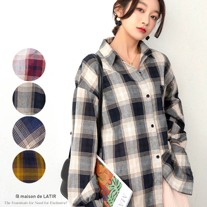 シャツ シャツ ブラウス シャツ 長袖 シャツ 長袖 シャツ シャツ チェック チェックシャツ チェックシャツ 長袖 色 ルーズ レトロ トップス 服 前開き ワンマイルウェア 秋 秋服 韓国ファッションのサムネイル