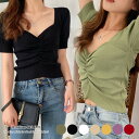 フロントギャザー ニット トップス ショート丈フロントギャザー ニット トップス ショート丈 薄手 サマーニット UVカット 半袖 体型カバー夏 夏服 韓国ファッション