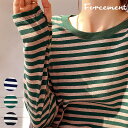 カジュアルさが可愛いボーダー長袖Tシャツ 指穴 ルーズ 可愛い夏 夏服 韓国ファッション