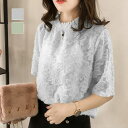 華やかさを詰め込んだシアーフロッキー半袖ブラウス 花柄 可愛い きれいめ 上品 フェミニン 夏 5分袖 プルオーバー 通勤 パーティー