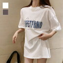 半袖フロントロゴビックTシャツ Tシャツ 半袖 ビックT ロゴT オーバーサイズ 体型カバー カジュアル ゆったり 楽ちん 大きめ レディース 夏 デイリー お家コーデ 韓国コーデ