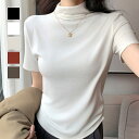 半袖ハイネックトップス ハイネック カットソー 半袖 Tシャツ カジュアル きれいめ 無地 上品 オフィス OL 通勤 通学 夏 女性らしい シンプル きちんと見え 大人女子