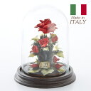 イタリア製 ガラスドーム ポーセリンフラワー (ウッドベース) / ポーセリン 陶花 花 ガラス 小物 イタリアン雑貨 ヨーロッパ雑貨 おしゃれ リビング イン...