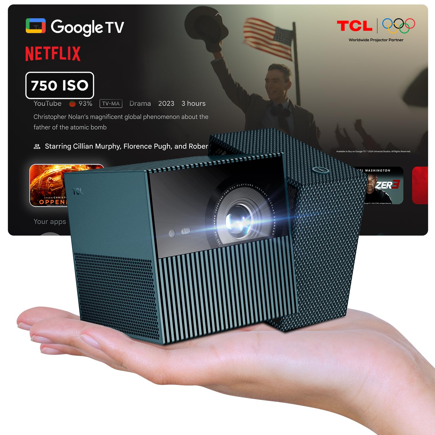 TCL PlayCube 750 ISO 1080P FHD DLPプロジェクター/Netflix認定/GoogleTV ポータブルプロジェクター/ルーメン / 4K対応 / 内蔵66Whバッテリーで最大3時間再生可能 / 最大150インチスクリーン /