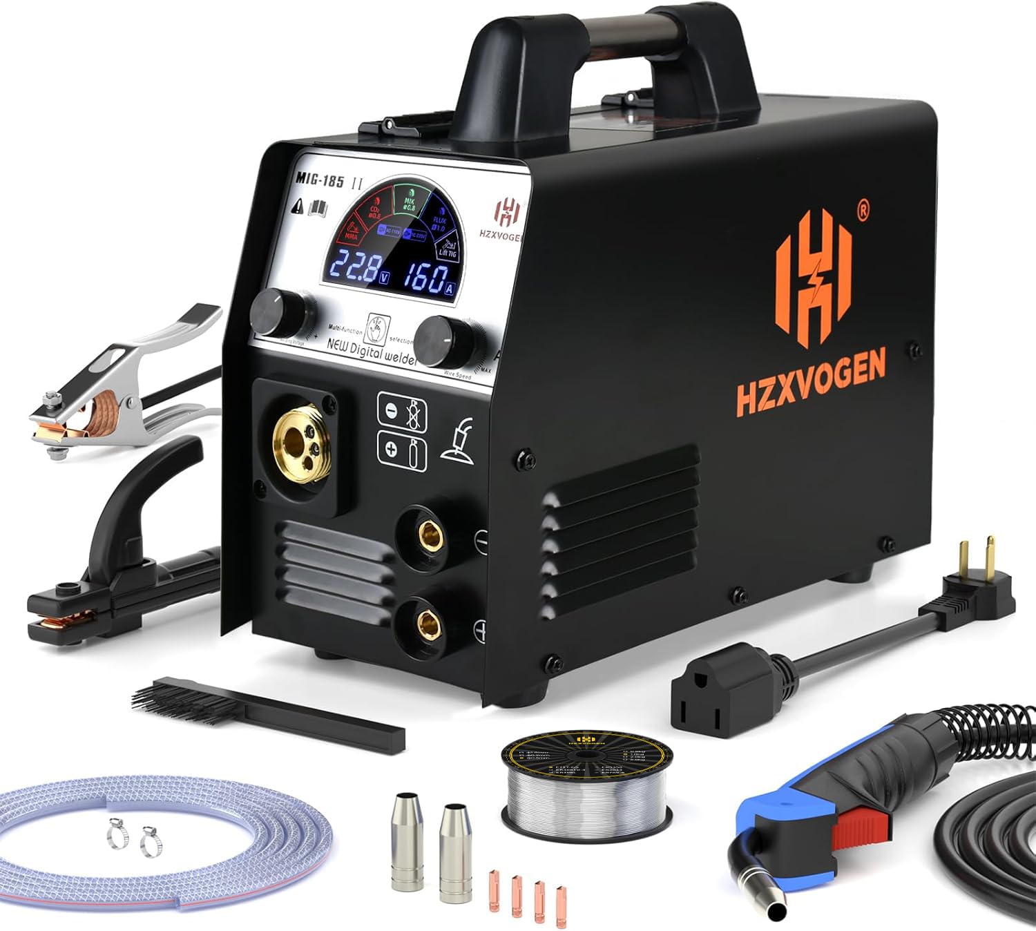 HZXVOGEN 半自動溶接機 110V/220V 最大出力160A 溶接機 1台4役 ノンガスMIG/ガスMIG/アーク溶接/LIFT TIGに対応 液晶表示 インバーター制御 定格使用率40％ 初心者向け DIY適用 ポータブル溶接機 家庭用溶接機 日