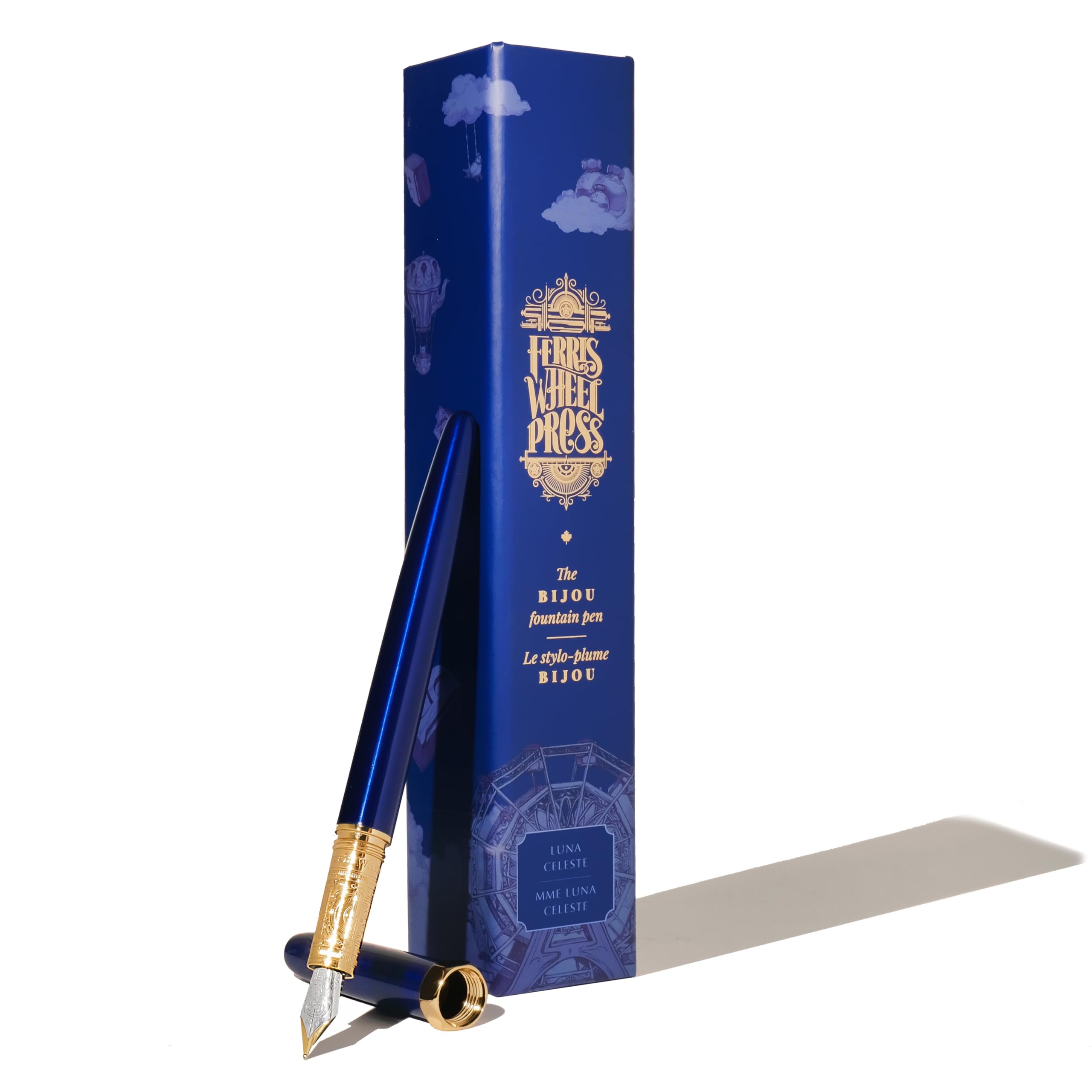 Ferris Wheel Press Bijou Fountain Pen Luna Celeste Double Gold Plated, Sapphire Lacquer Finish Two-Tone Steel Nib Medi