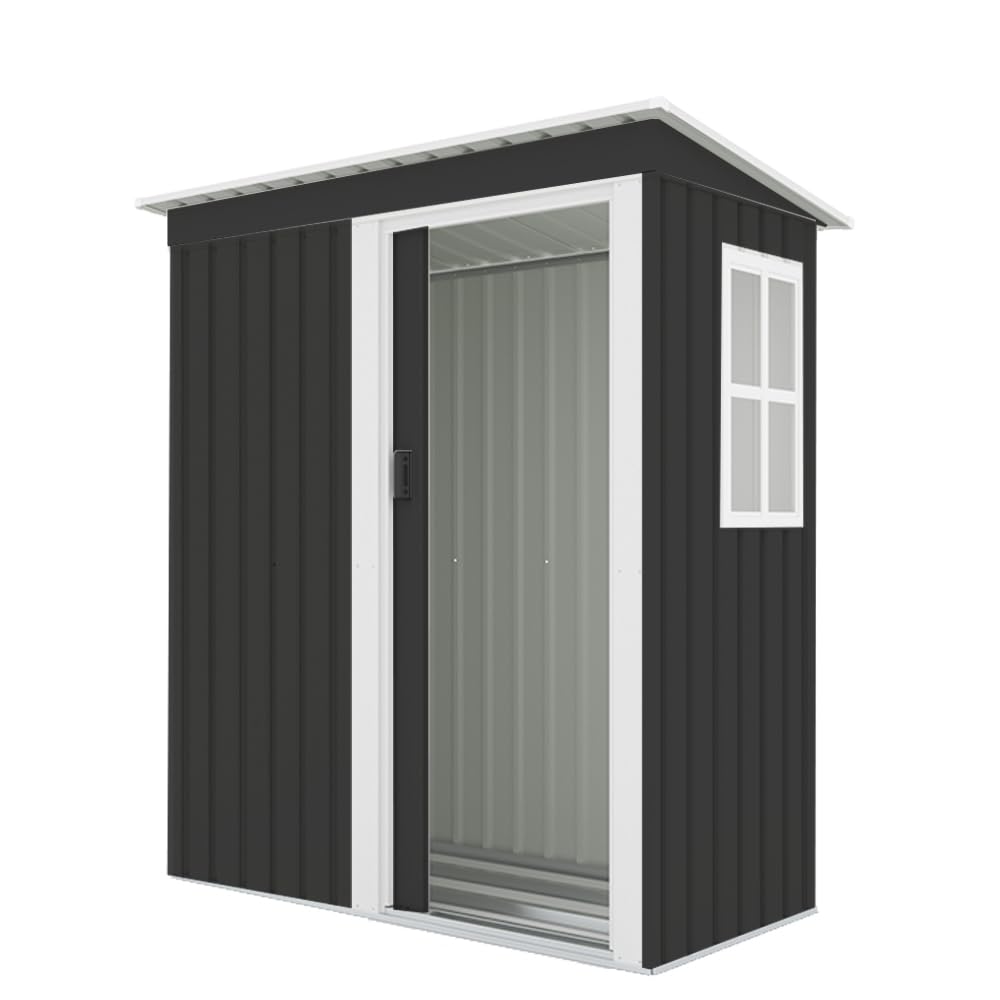 Other - OSJ 物置 窓付き ブラック 屋外 棚なし 大型 倉庫 大型物置 戸外収納庫 防水/耐侯 収納可能 ガーデン 庭 田畑 農場 頑丈 大容量 スチール 引き戸 補強フレーム付き