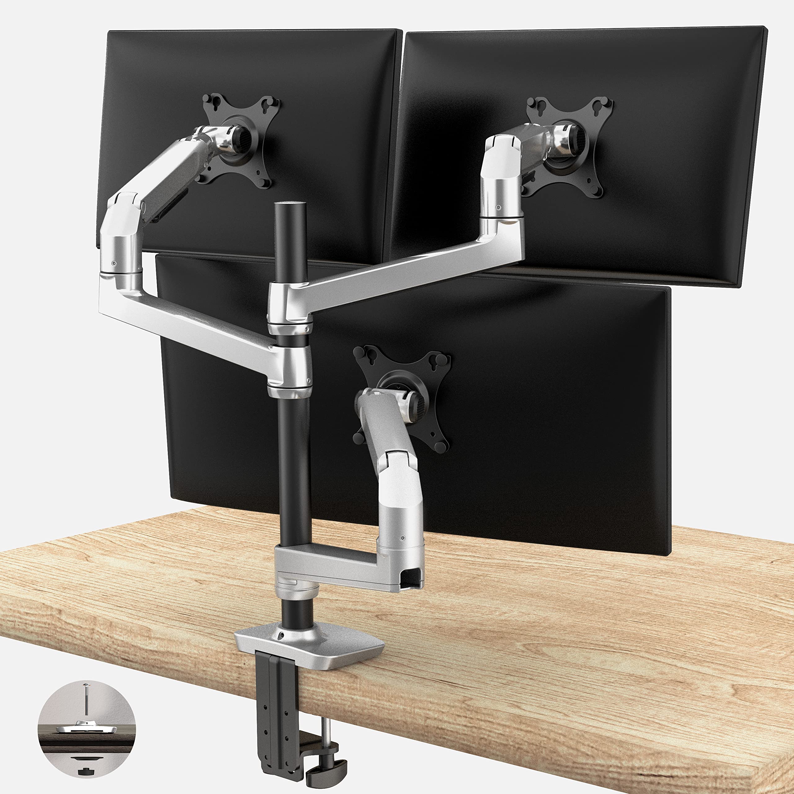 AMAMF モニターアーム トリプル 3画面 液晶ディスプレイアーム PCアーム モニターマウント メカニカルスプリング式 グロメット式＆クランプ式 13~40インチ対応 耐荷重11.3kg VESA75x75mm 100x100mm対応 多角度調節 ケー