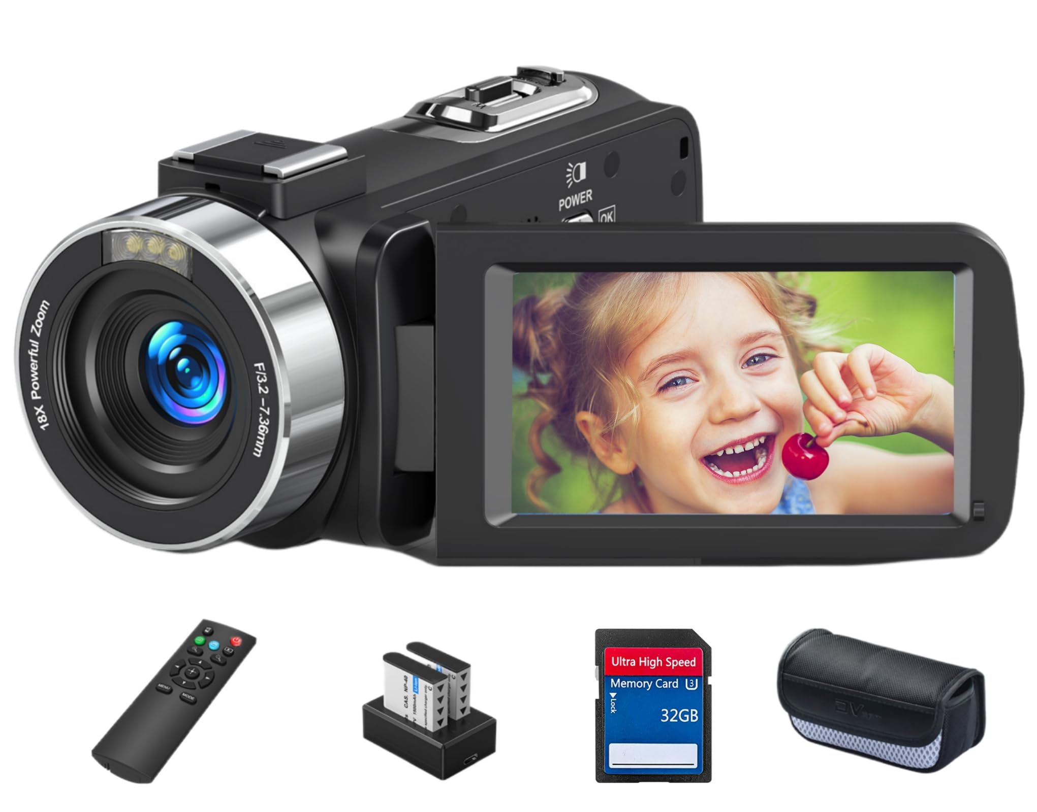 ビデオカメラ 8K HDMI出力WIFI機能6400万画素18倍デジタルズームYouTubeカメラ 3インチタッチモニター IRナイトビジョン機能vloggingカメラ2.4Gリモコン予備バッテリー32GBのSDカード付属日本語システム+説明書（ベシックセ