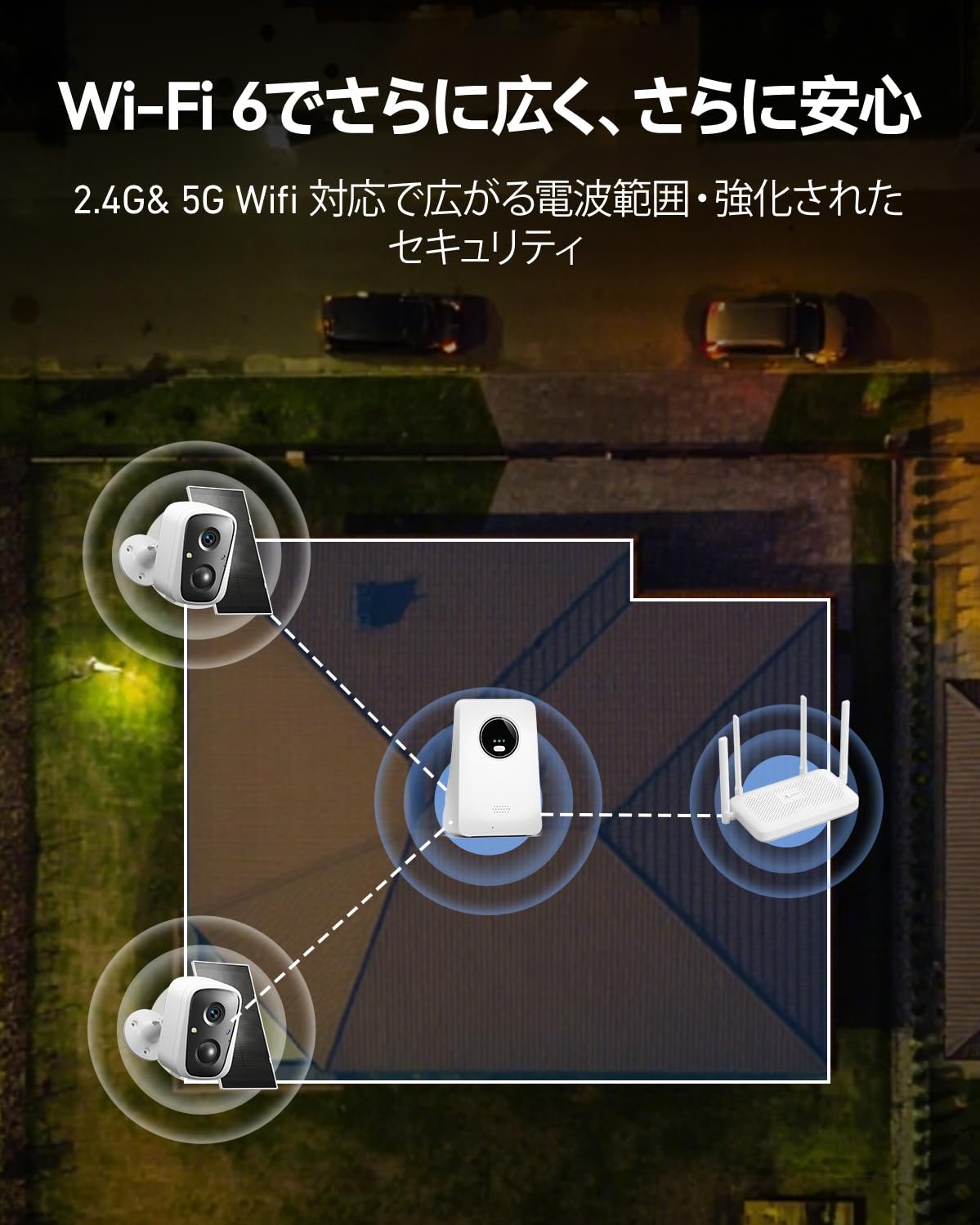 Rakuten - VORGUT 防犯カメラ 屋外 ソーラー 400万画素 2台セット 監視カメラ 屋外 電源不要 2.4G/5GHz対応 128G SDカード内蔵 防犯カメラ ソーラー 投光威嚇 動体検知録画 IP66防水 PIR人感検知 双方向通話 遠隔監視 10台増設可