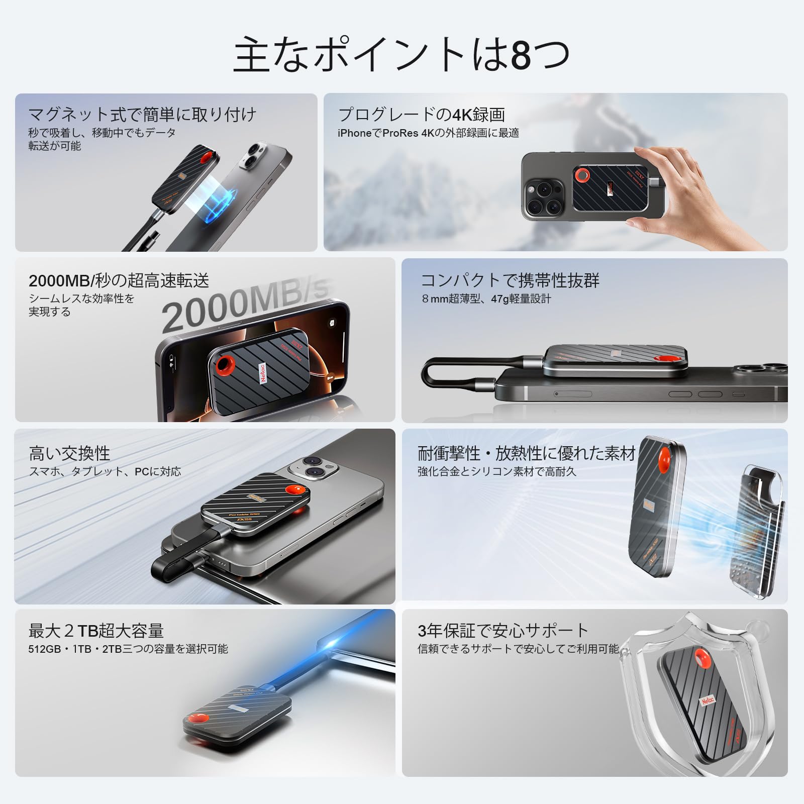 Netac SSD 外付け 2T USB3.2Gen2x2 2000M...(3.0)
